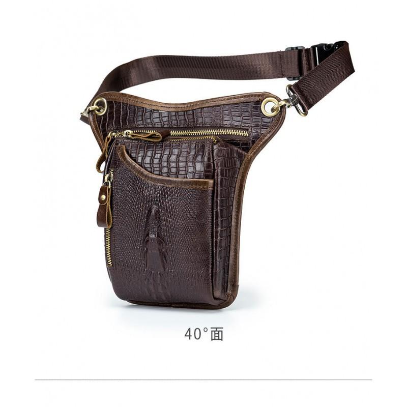 Head Layer Cowhide Men's Motorcycle Leg Bag European American Retro Crocodile Pattern Genuine Leather Riding Waist Hanging