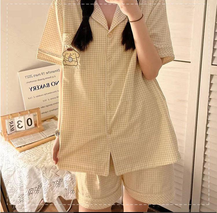 GMXIA High-quality Cotton-like Cute Cardigan Short-sleeved Student Pajamas for Women, Sweet Summer Style for Women's Home Wear