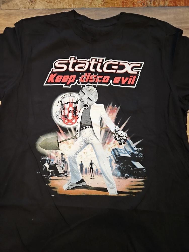 Винтажная футболка Static X Keep Disco EVIL, тяжелый хлопок, черная, все размеры, TT296, унисекс M