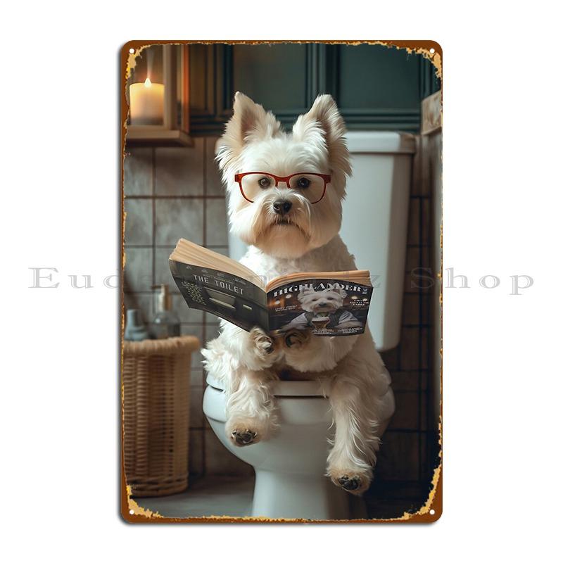 DORA Tin Sign West Highland Terrier On The Toilet Funny Bathroom Westie Dog Art Metal Plaque Poster Home Plaques Printed Home Tin Sign Poster 20x30cm(7.8x11.8inch)