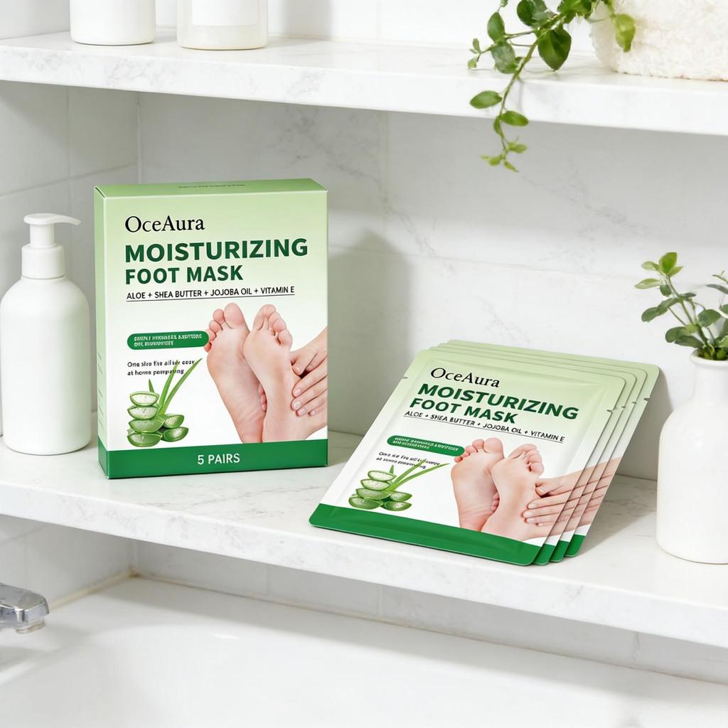 OceAura Moisturizing Foot Mask Dead Skin Remover Remove Calluses Shea Butter Aloe Vera Peeling Foot Mask for Cracked Heels 5pcs