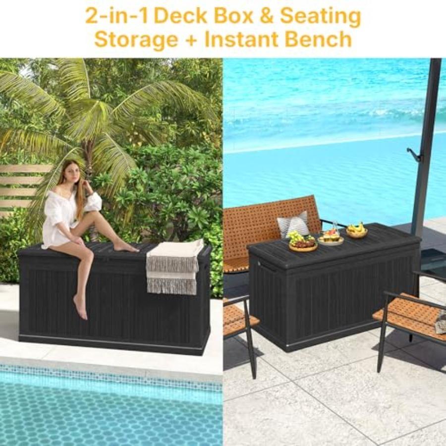 Deck Box Extra Large, Outdoor Storage Box Lockable, Patio Storage Box Waterproof and UV Resistant, 440lbs Load Capacity for Gar
