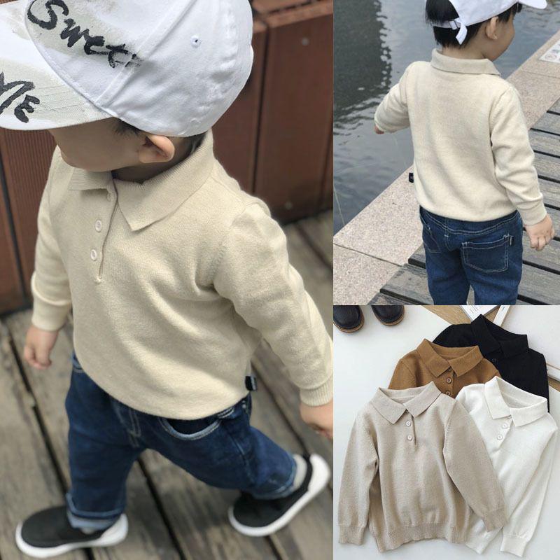 New Boys' Turn-Down Collar Knitted Sweater - Autumn/Winter Style for Small To Medium Children