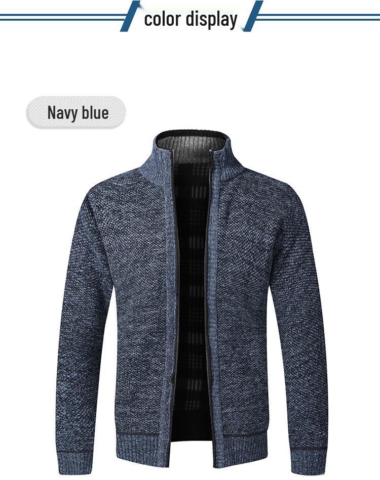 Chunky Knit Fleece-Lined Zipper Cardigan: Stand Collar Winter Sweater