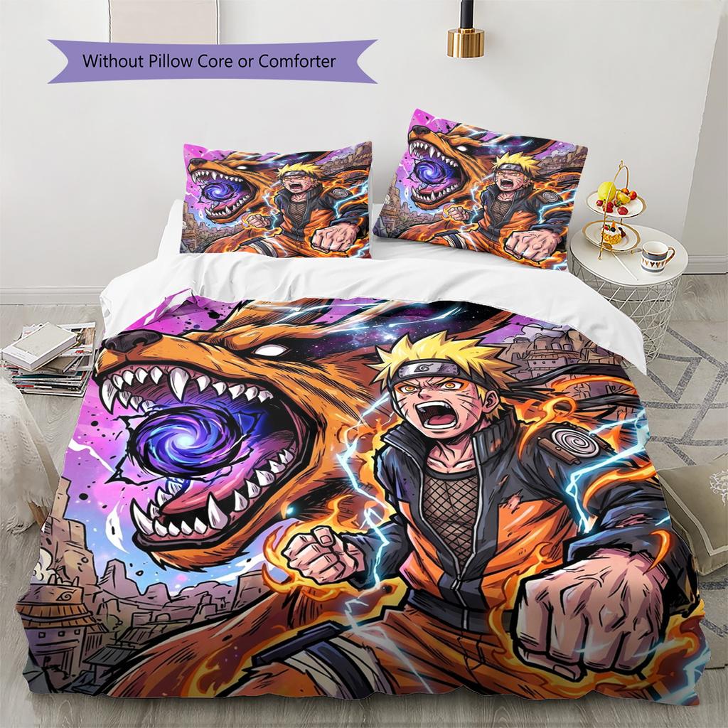 Naruto Pattern Bedding Quilt Set Quilt Cover Pillowcase Home Decoration Birthday Gift (1 * duvet cover + 2 * pillowcase, without core)