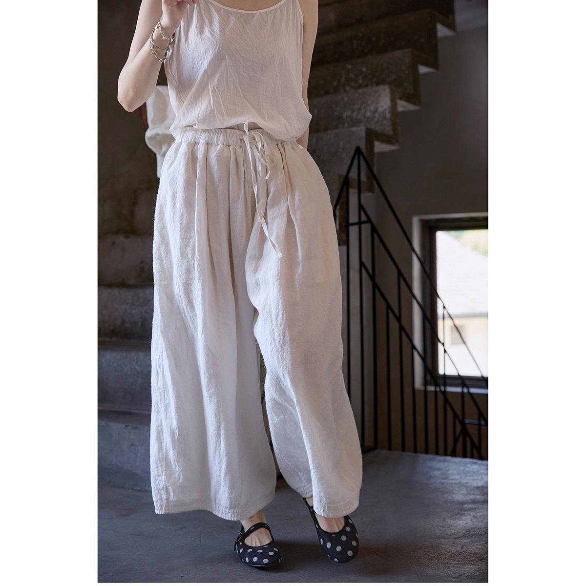 Артистичные ретро-штаны-шары в стиле дзен: Белый Лен, Легкий, Гипоаллергенный, Свободный Крой M