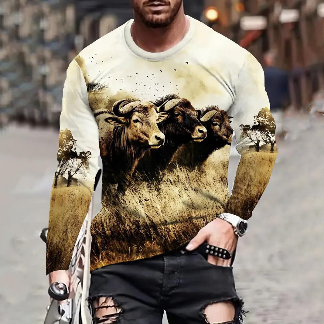 

Мужская осенняя футболка с длинным рукавом с принтом в виде животных, модный уличный свитер, повседневные удобные топы, мужская свободная одежда 3XL