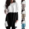Hauts pour femmes, col rond, manches longues, blocs de couleurs, pulls avec poches, coupe ample, mi-longue, vêtements quotidiens