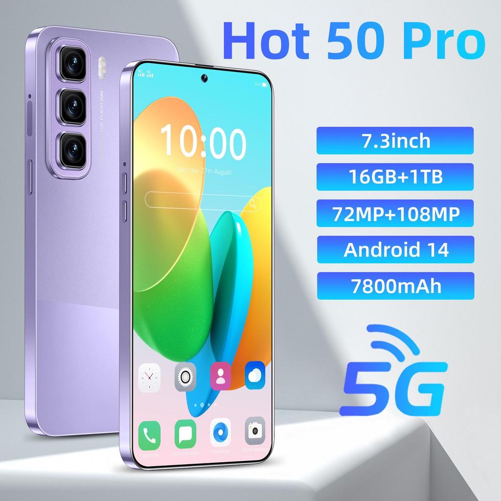 In Stock Exclusive Smartphone Hot 50 Pro: Large HD Screen, 16GB RAM, 1TB Storage