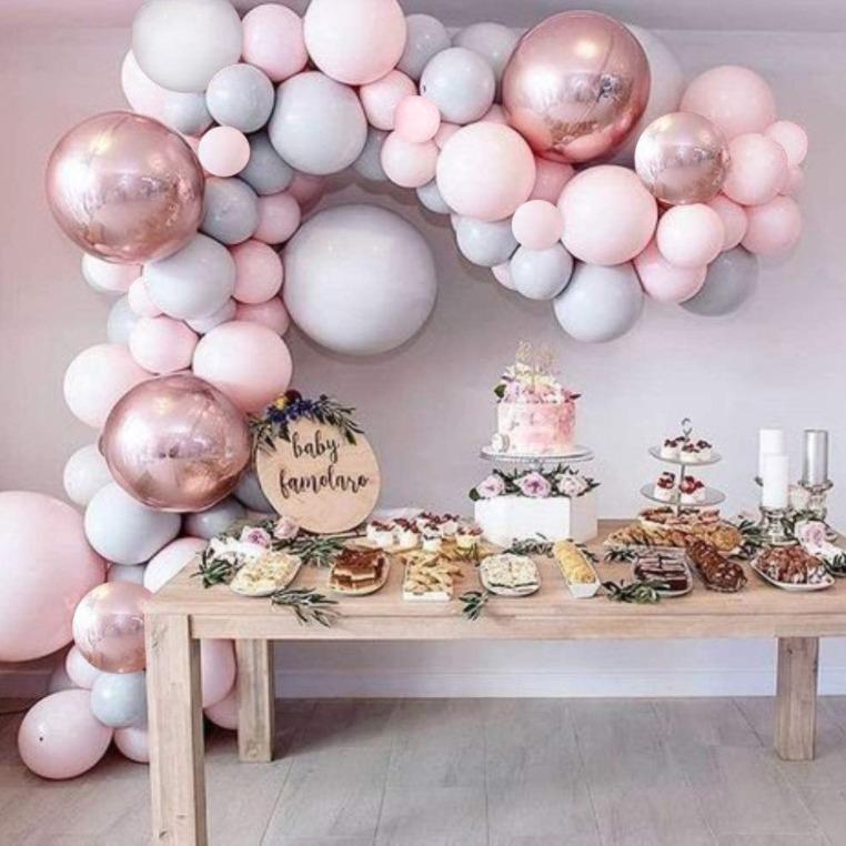 Macaron Balloon Chain Package, Pink Grey Balloon Birthday Party Wedding Decoration Balloon