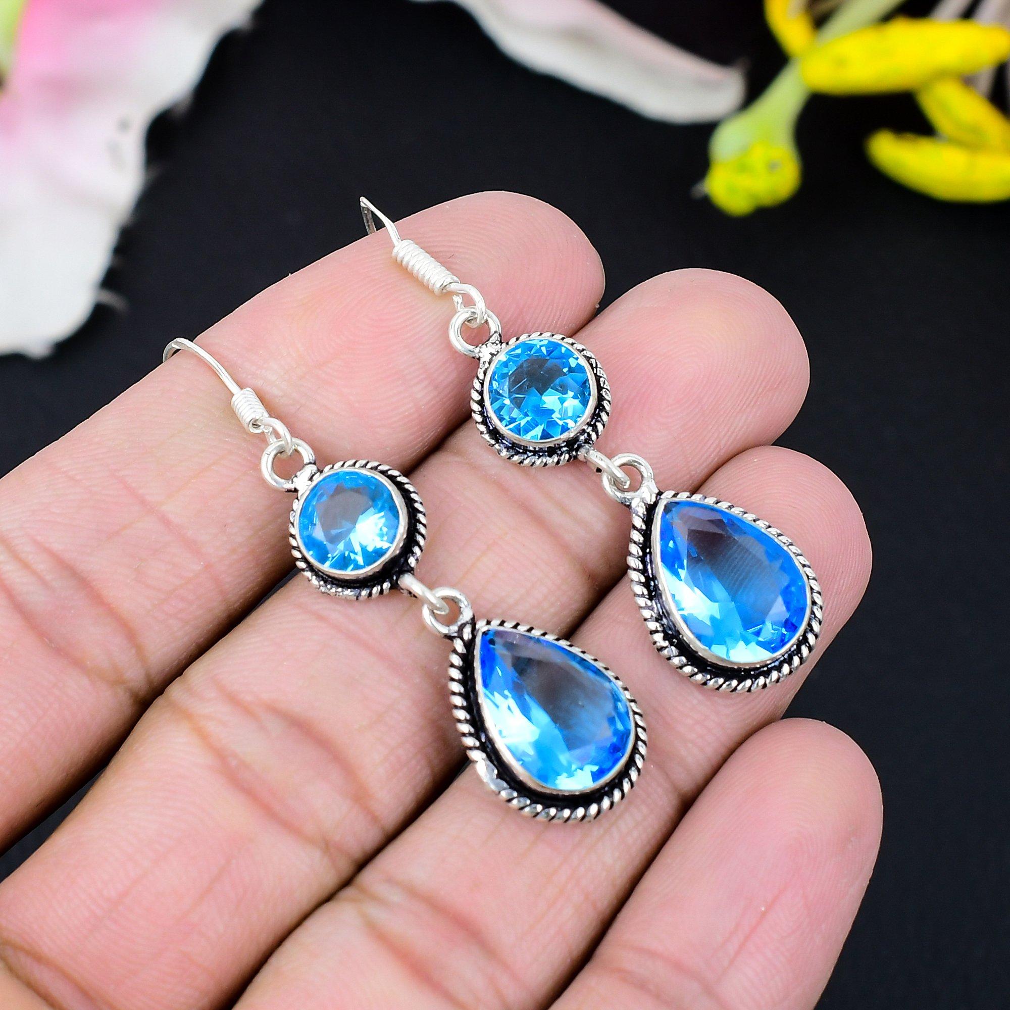 

Tanzanite Quartz Gemstone Handmade 925 Sterling Silver Earring 2.56 KG-423