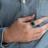 Bold Men's Ring: Retro 925 Silver-Plated Adjustable Obsidian Ring with Creative Design