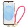 For Samsung Galaxy S25 Case Kickstand Electroplating Wave Frame Love Printing TPU Back Cover with Hand Strap