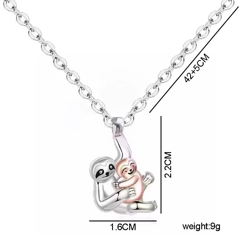 Cute Small Sloth Holding Heart Pendant Necklace For Women Girls Animal Jewelry Gift