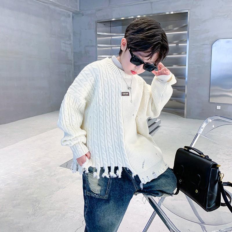 Boys Winter Thick Knit Sweater Trendy Distressed Pullover Kids 8-14 Years Old