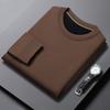 Autumn And Winter Velvet Thickened Crew Neck Sweater Men'S Pineapple Grid Solid Color Warm T-Shirt Casual Versatile Bottoming Shirt