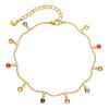 Gold Plated Multi-Color CZ Charm Anklet With Extension Chain
