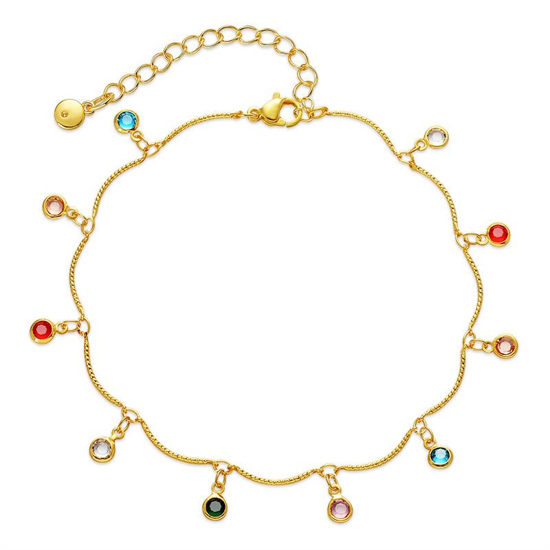 Gold Plated Multi-Color CZ Charm Anklet With Extension Chain