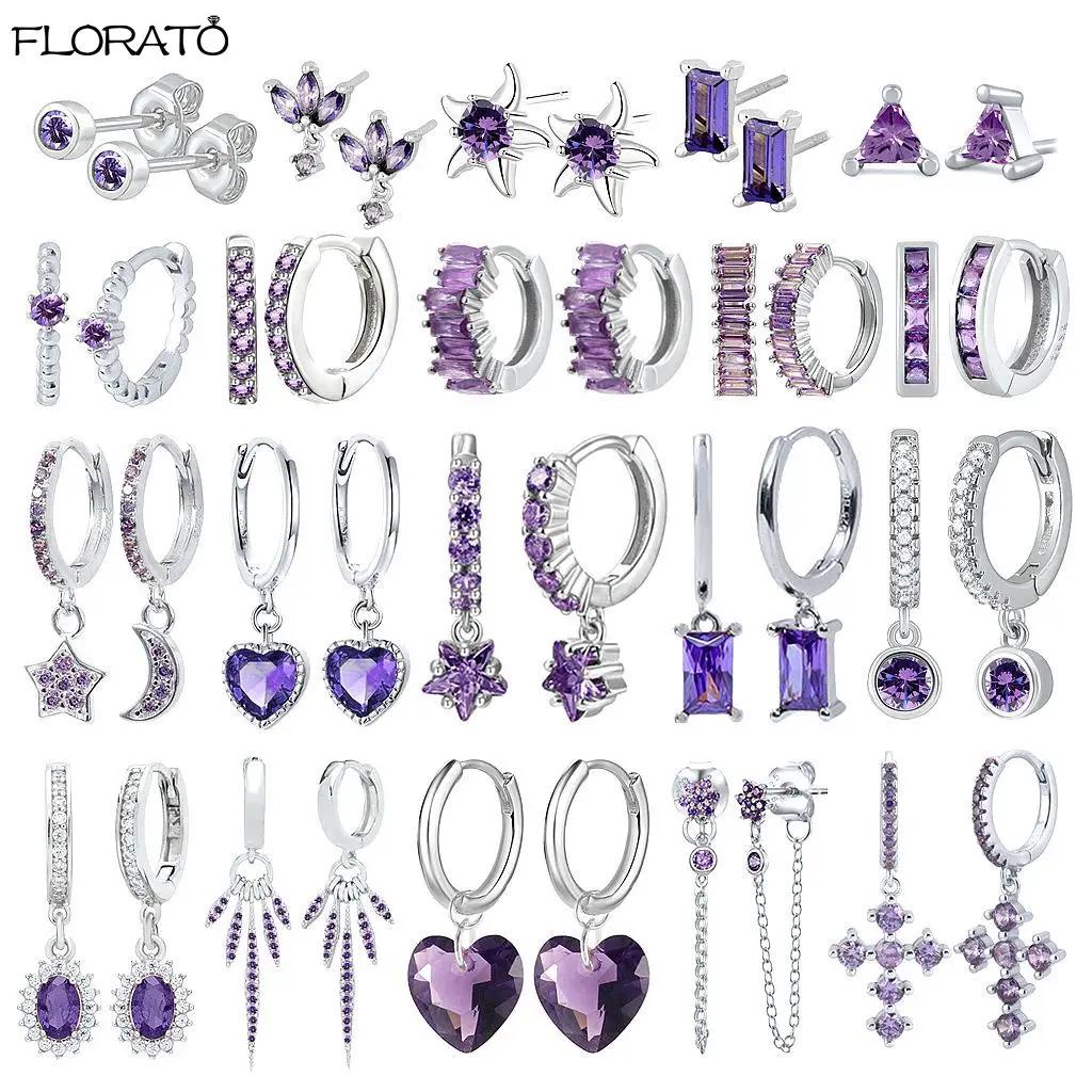 925 Silver Needle Elegant Purple Earrings Exquisite Small Hoop Earrings for Women Fashion Puncture Jewelry Accessories