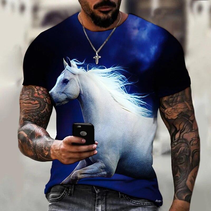 

Summer Men T-Shirt White Horse Galloping Galloping Horse 3D Printing No Shirt Cool And Fashionable Oversize Casual T-Shirt S-5XL