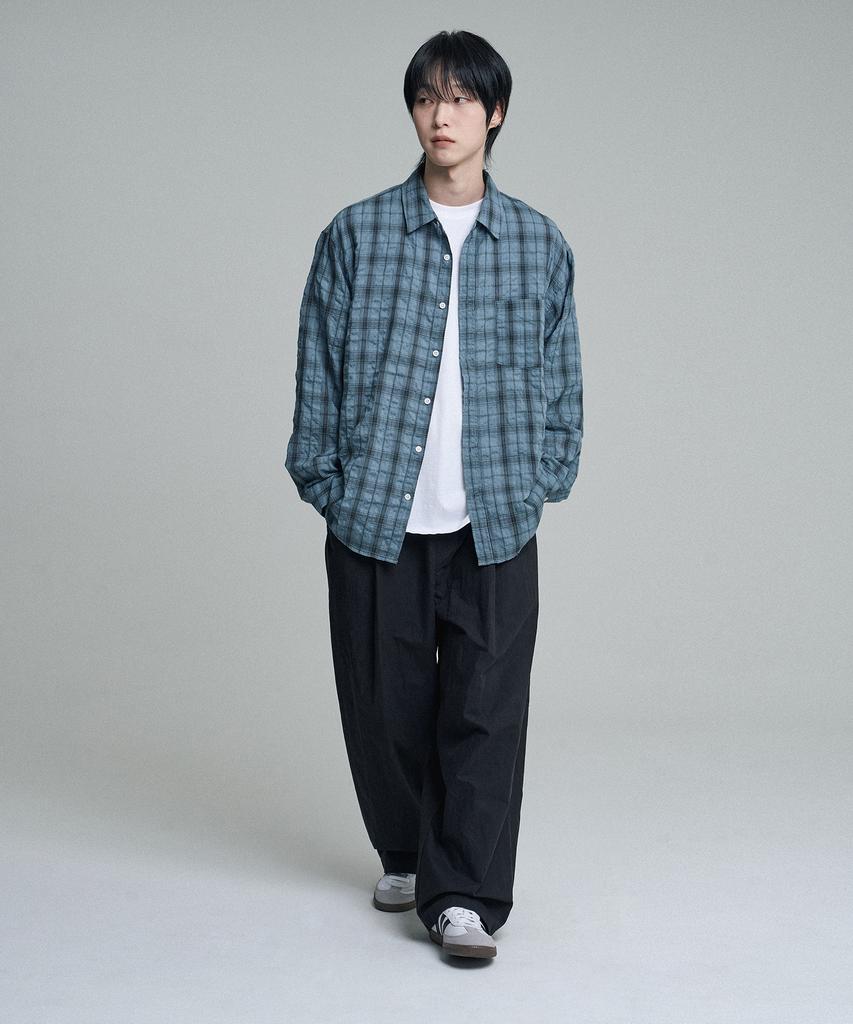 Mubeun Vintage Wrinkle Check Shirt Blue