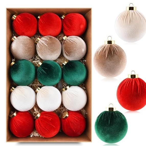For Bestseller 8cm/15pcs Plastic Velvet-Covered Christmas Baubles Hanging Decorations