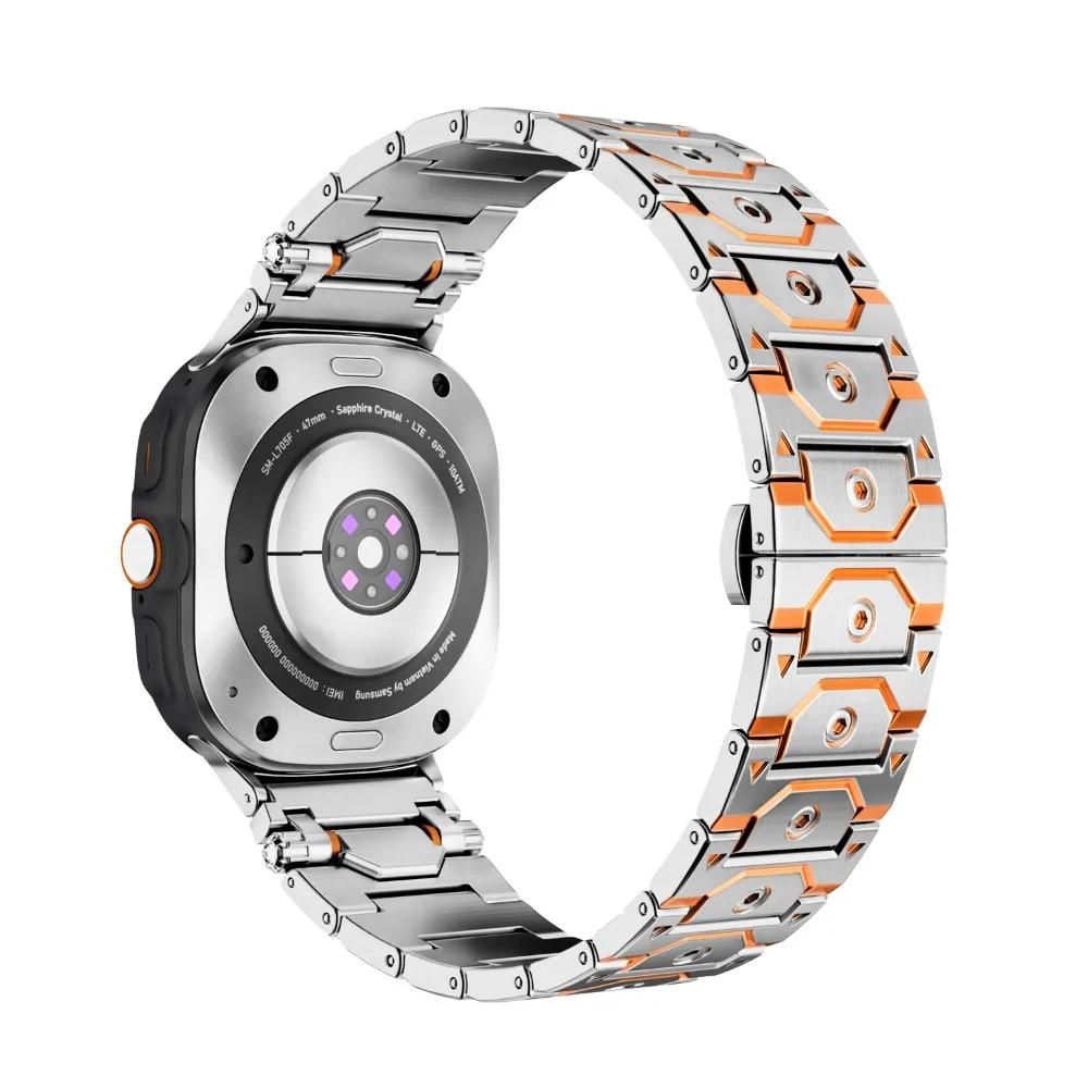 Luxury Men Stainless Steel Band For Samsung Galaxy Ultra Watch 47mm Butterfly Clasp Strap for GALAXY 47 ultra 7 No Gaps Bracelet