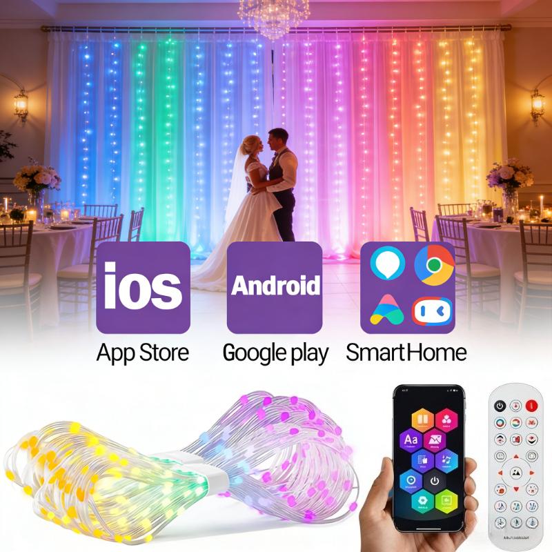 400LEDs Smart Curtain Lights, Bluetooth App RGB Fairy String Lights, DIY Music Sync LED Lights for Window Bedroom Decoration