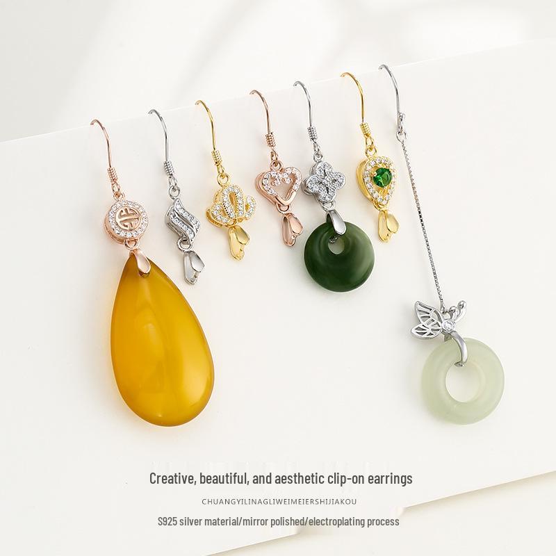 

925 Sterling Silver Pearl Jade Clip-on Earring Ear Hooks & Cuffs DIY Components