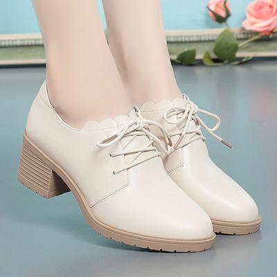 Chunky Heel British Style Ladies' Leather Shoes Elegant Fashion Casual Lace-up Soft Sole Women's Shoes