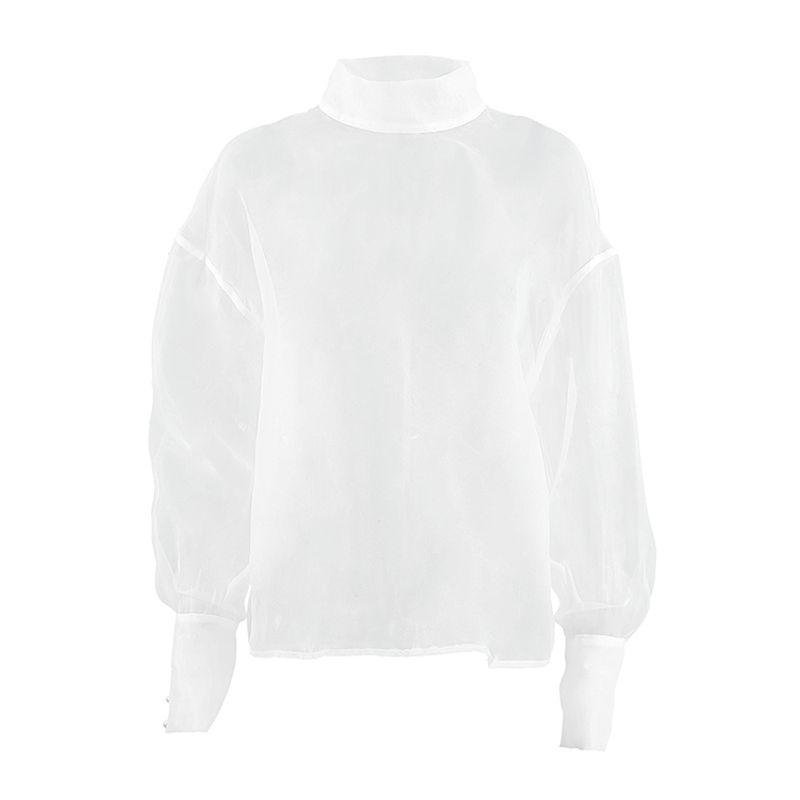 

Fashion Blouses White Mesh Transparent Long Sleeves Shirt Fashion 2025 New Arrival Summer Casual White S(Suggested 47.50 kg-52.50 kg)
