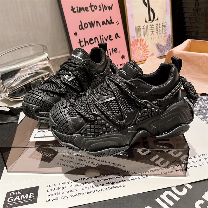 

Кроссовки на платформе с ремешками, маленькая повседневная женская обувь 40 чёрный