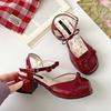 Temperament Red French Versatile Bag Head Thick Heel Sandals Women's 2025 New Summer Wear Height-increasing Fairy Shoes