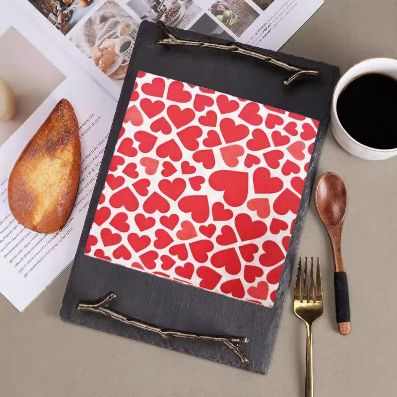 20pcs  Printed Napkins Heart Square Paper High-end Restaurant Hotel Festival Celebration Disposable Napkins