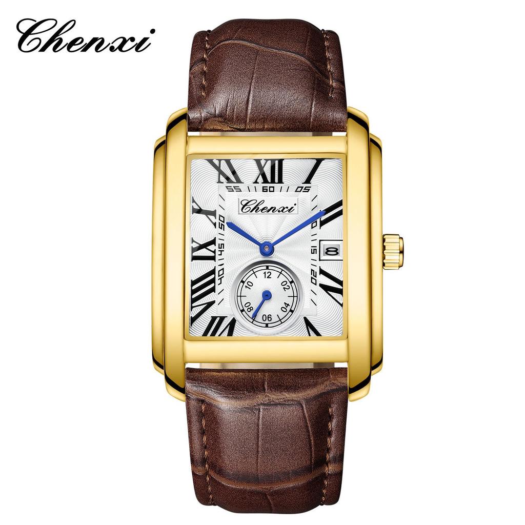 Douyin Trendy Square Quarzuhr mit Lederarmband – Marke Morning Dawn für Herren