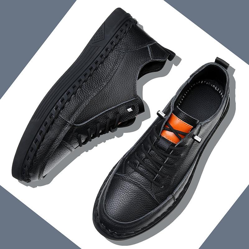 

Новые туфли для мужчин из натуральной кожи, повседневная обувь, модные туфли для скейтбординга на плоской подошве, лаконичные кроссовки без застежек 44 чёрный