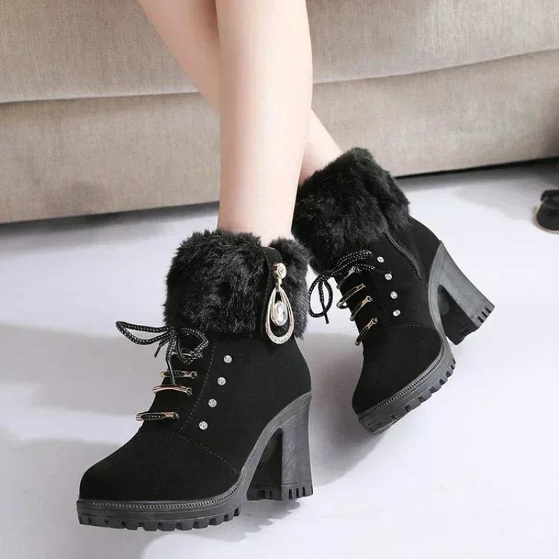 Suede Women Boots Winter Designer High Heels Shoes for Women 2025 New Short Plush High Platform Ankle Boots Elegant Botas Mujer