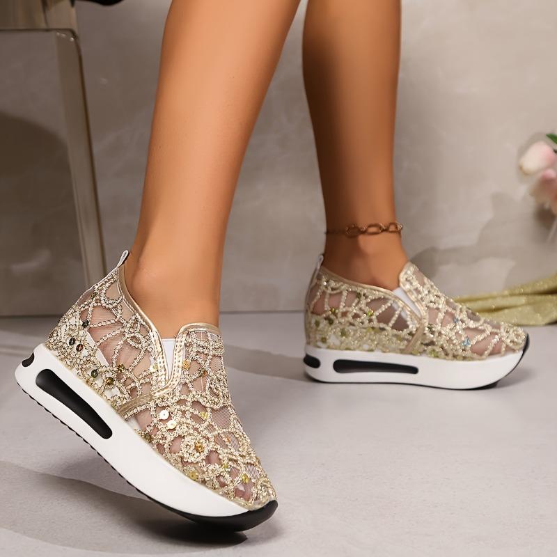 Women's Low-top Sneakers With Shiny Mesh, Breathable Fabric, EVA Sole, All-season Casual Sports Shoes
