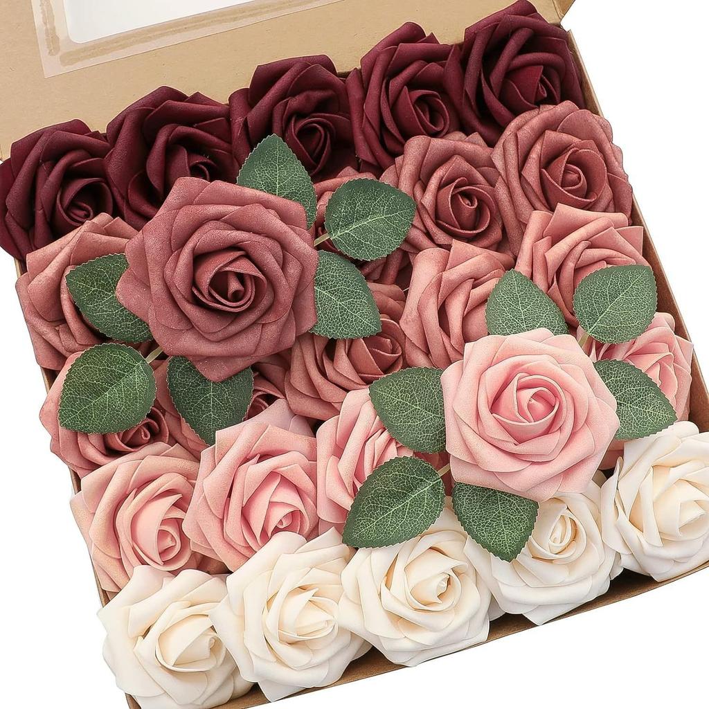 Pu European Gift Box With 8Cm Simulated Foam Roses And 50 Leaves In A Box, Home Floral Decoration
