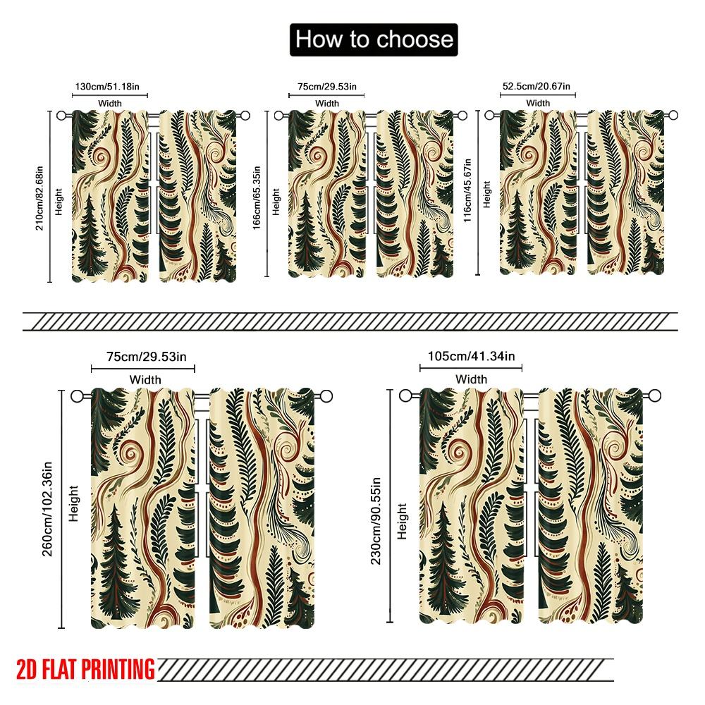 2pcs,2D Plane Printing Minimalist Curtains Folk Trees Nature (3) Durable 100% Polyester Fabric (without Rod) Decorations Inside