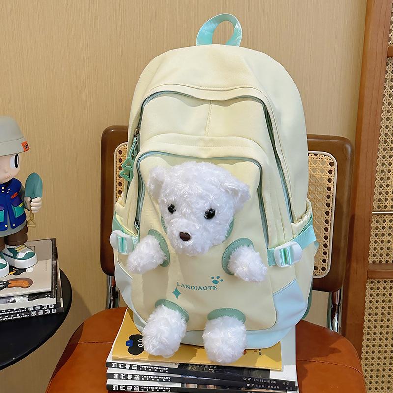 Backpack cute bear schoolbag junior high school girls college students new backpack niche Mori versatile bag