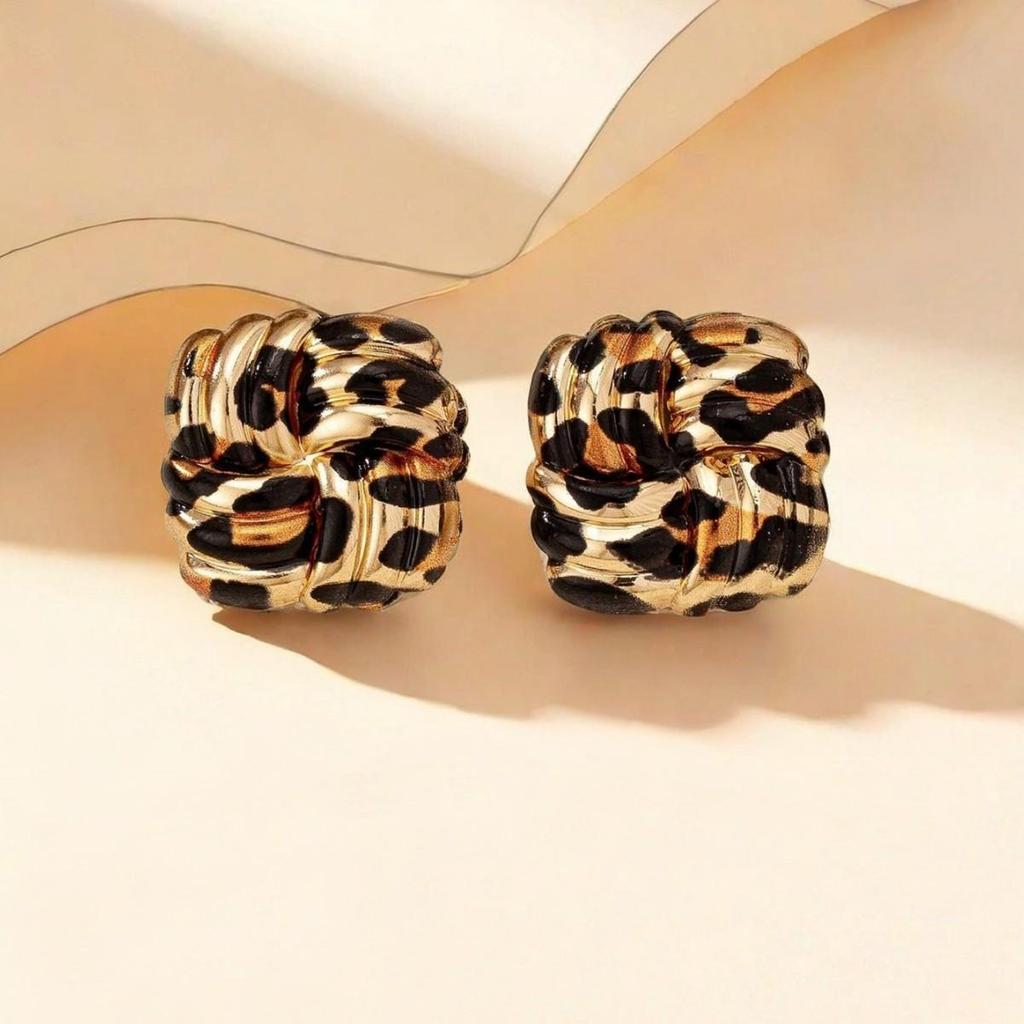 Fashion Leopard Print Geometric Square Earrings for Women Geometric Earrings Daily Wear