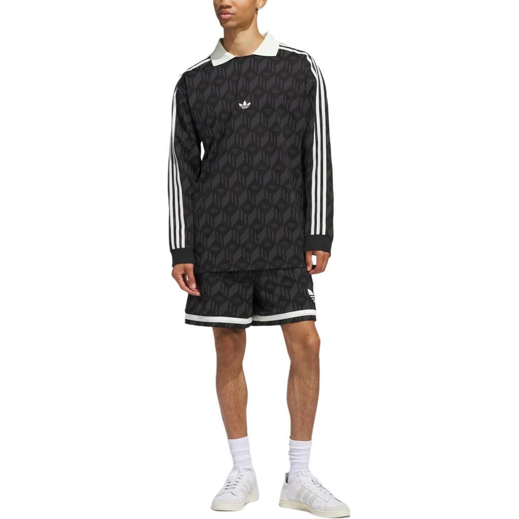 adidas Pantaloncini Casual a Vita Media Tre Quarti Larghi con Stampa Logo Originals Stringati Unisex Neri JD5195