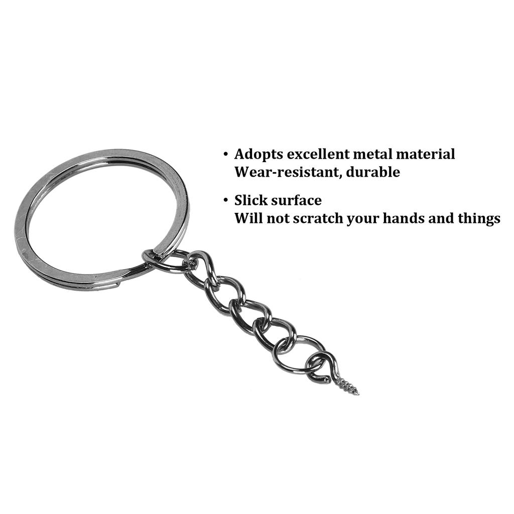 10pcs DIY Key Ring with Chain Portable Metal Key Chain Eye Screw Jewelry Pendant AccessoryGun Black 30mm