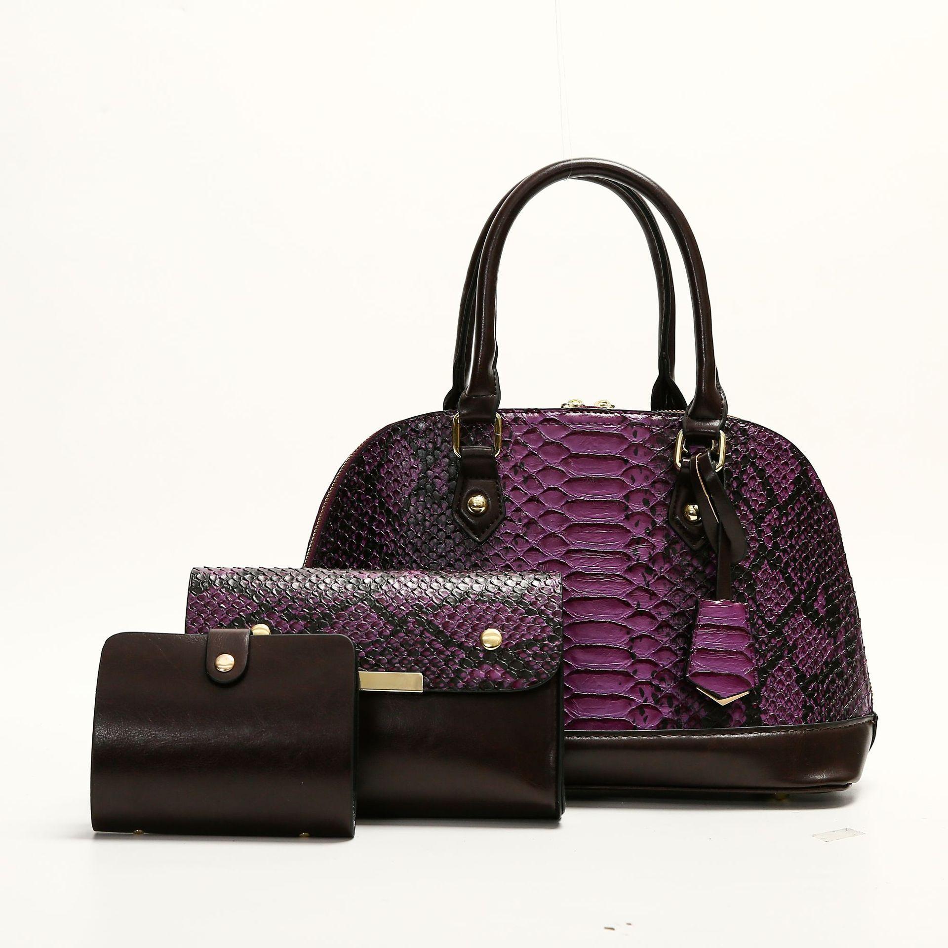 

Нова жіноча сумка осінь-зима 2024 року, європейський та американський ретро-стиль, модний комплект із трьох предметів із штучної шкіри, що вражає своєю візерунком змії. фіолетовий