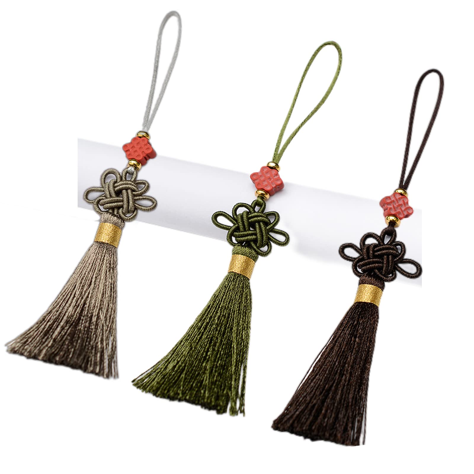 

Tassel Charm Fringe Set of 3 Chinese Knot DIY Decorative Tsumami Zaiku Tassel Keychain Tassel Obi Kanzashi Jewelry Souvenir DIY Fan Set Tassels,