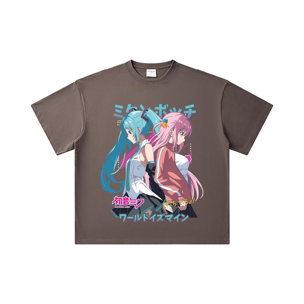260 GSM Double Yarn 32 Count 100% Cotton Bocchi The Rock V3 Miku X Bocchi Print Unisex Heavy Cotton T Shirt