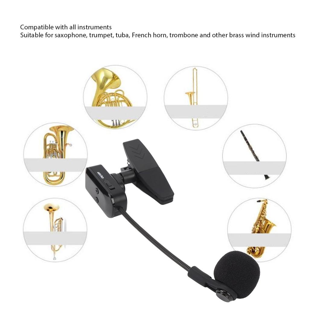 Vbestlife 2.4G Wireless Instrument Microphone Condenser Clip-On Saxophone Pickup System 360° Rotation Concert Outdoor