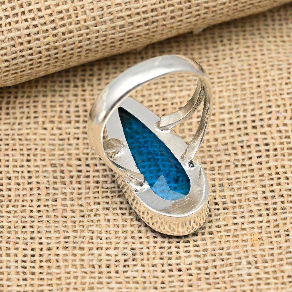 Bijoux en Topaze Bleue Pierre Naturelle Bague Faite à la Main Argent Sterling Massif 925 Pour Cadeau de Mariage