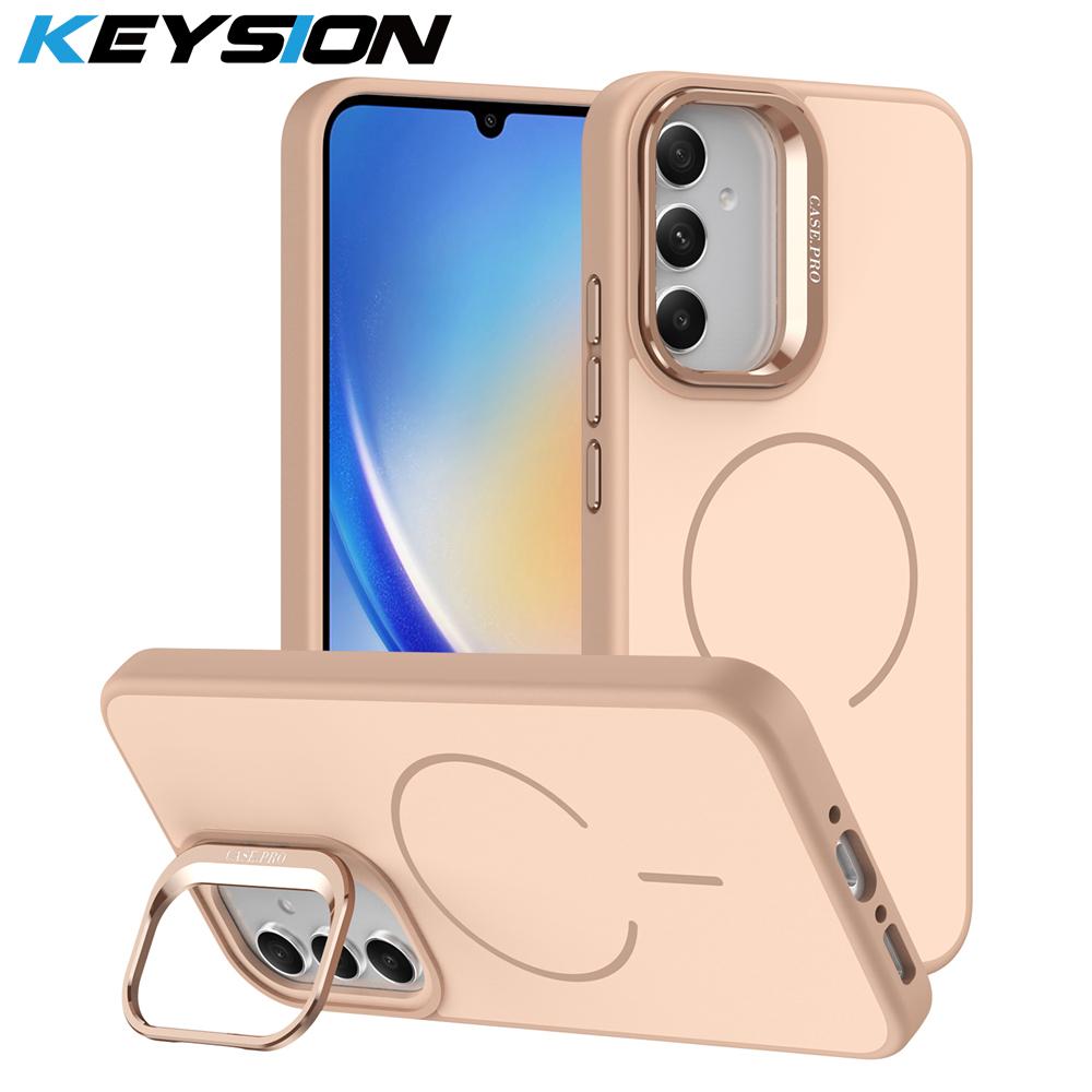 KEYSION Matte Skin Feel Lens Stand Phone Case for Samsung A54 5G A34 A14 4G 5G Magnetic Shockproof Back Cover for Galaxy A04S
